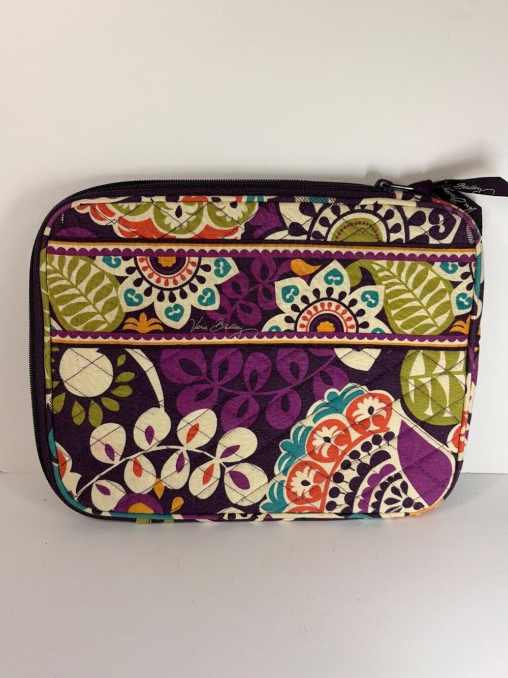 Vera Bradley Quilted Wallet Pouch Plum Orange Green Crazy Patterned Floral - Picture 2 of 5